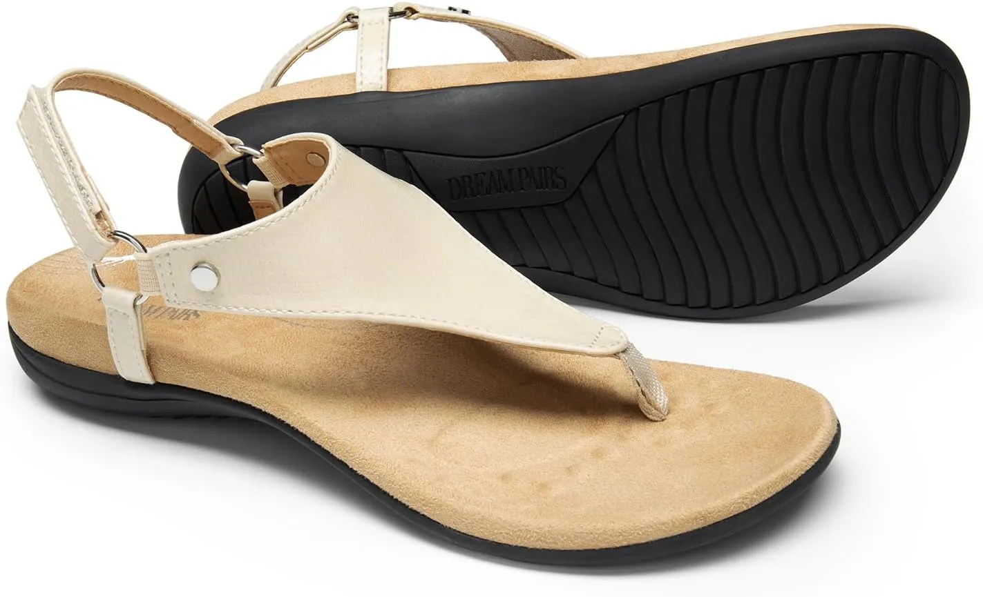 DREAM PAIRS Women's Flat Sandals Arch Support Orthopedic Comfortable Soft Cushion Summer T-Strap Walking Thong Sandals