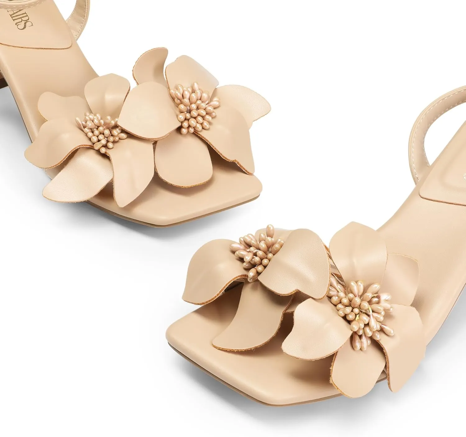 DREAM PAIRS Women's Flower Wedding Heels Cute Square Toe Slingback Low Kitten Heels Sandals with Ankle Strap