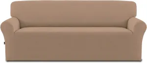Easy-Going Fleece Stretch Sofa Slipcover Spandex Non-Slip Soft Couch Sofa Cover, Washable Furniture Protector with Anti-Skid Foam and Elastic Bottom for Kids, Pets(Sofa, Camel)