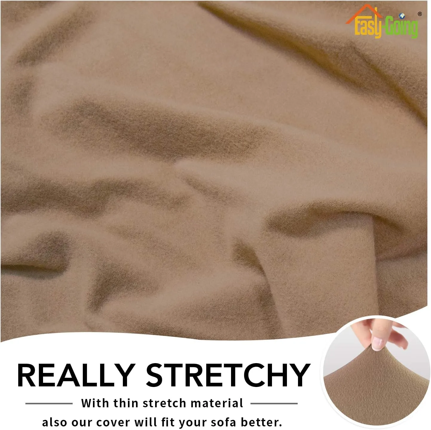 Easy-Going Fleece Stretch Sofa Slipcover Spandex Non-Slip Soft Couch Sofa Cover, Washable Furniture Protector with Anti-Skid Foam and Elastic Bottom for Kids, Pets(Sofa, Camel)