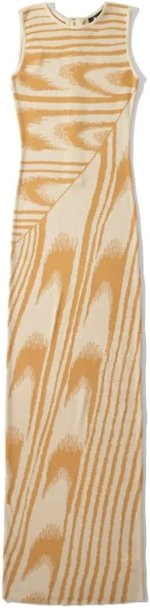 efvandoloe Summer Chic Abstract Knitted Long Dress Women Crew Neck Sleeveless Stretchable Slim Maxi Dresses