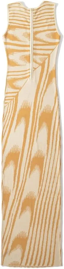 efvandoloe Summer Chic Abstract Knitted Long Dress Women Crew Neck Sleeveless Stretchable Slim Maxi Dresses