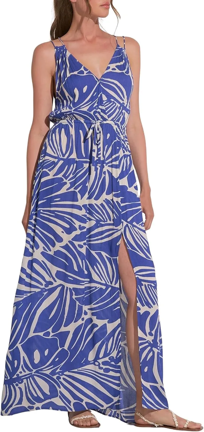 ELAN Women's Tie-Back Spaghetti Strap V-Neck Maxi Dress