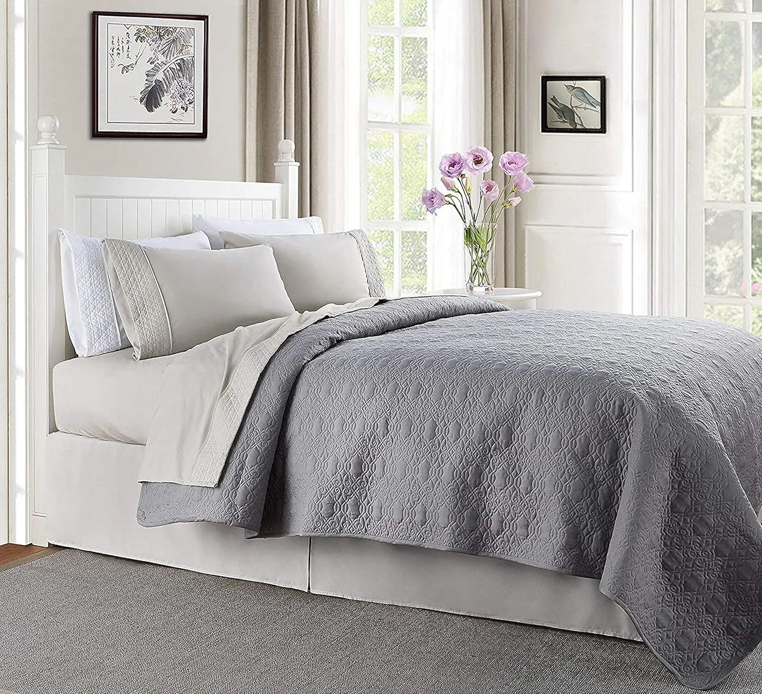 Elegant Comfort Luxury Best, Soft Coziest 4-Piece Bed Sheet Set! 1500 Premier Hotel Quality | Quilted Design on Flat Sheet and Pillowcases | Wrinkle Free, 100%, Twin, Cream