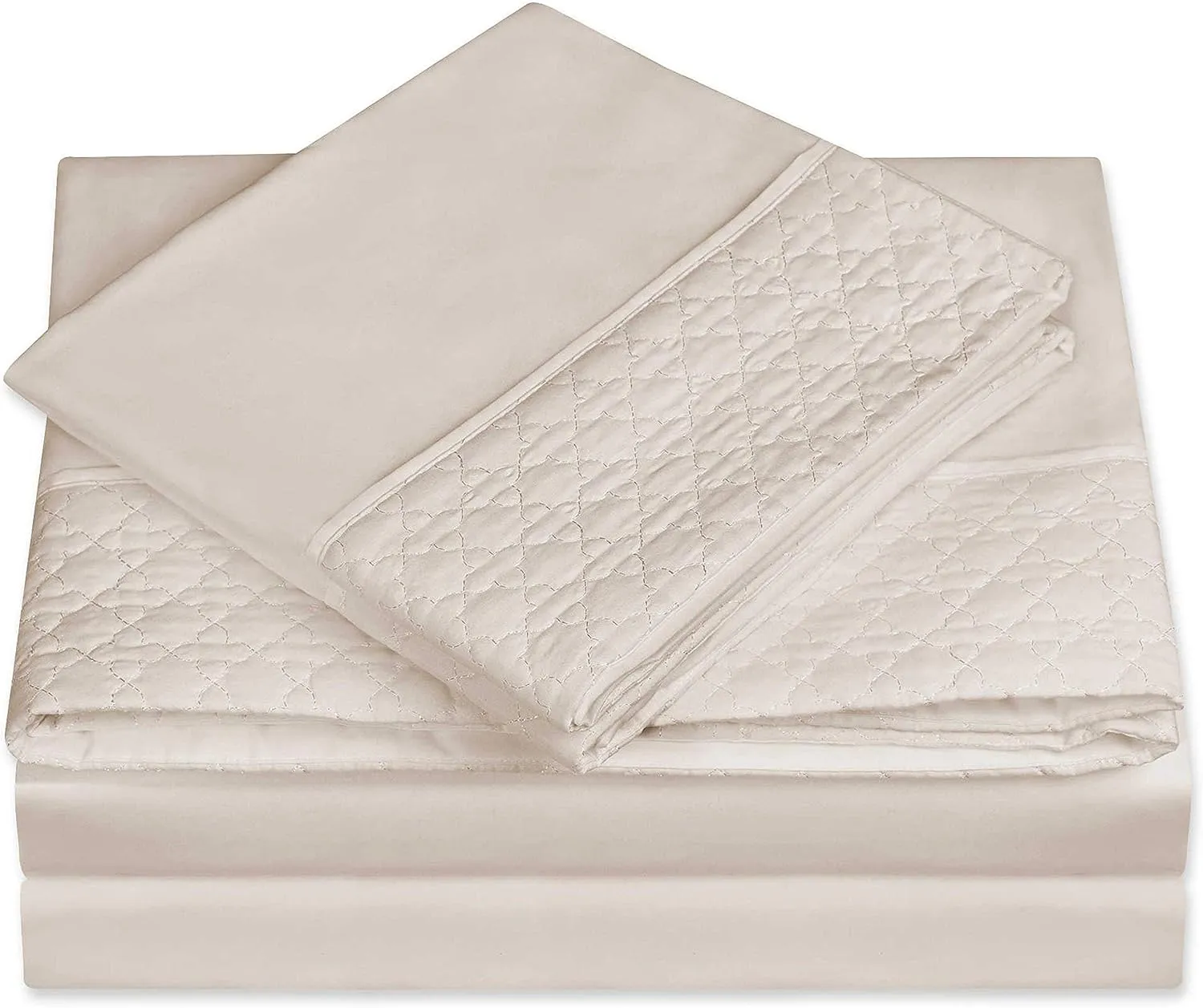 Elegant Comfort Luxury Best, Soft Coziest 4-Piece Bed Sheet Set! 1500 Premier Hotel Quality | Quilted Design on Flat Sheet and Pillowcases | Wrinkle Free, 100%, Twin, Cream