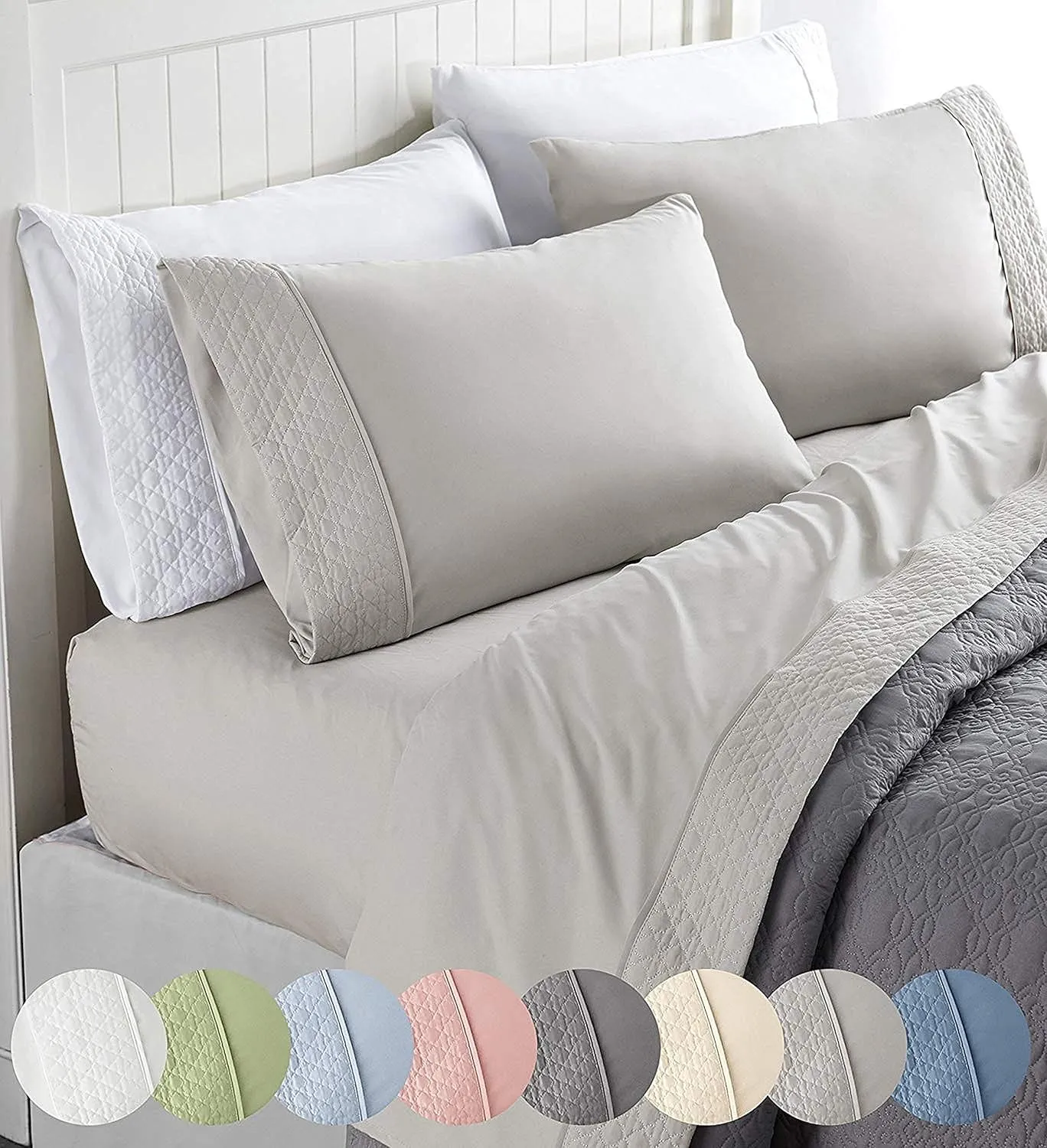 Elegant Comfort Luxury Best, Soft Coziest 4-Piece Bed Sheet Set! 1500 Premier Hotel Quality | Quilted Design on Flat Sheet and Pillowcases | Wrinkle Free, 100%, Twin, Cream