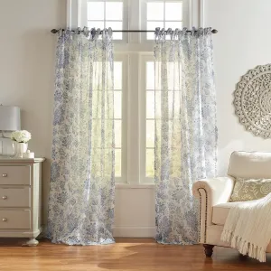 Elrene Home Fashions Westport Floral Tie-Top Sheer Window Curtain, 52" x 95" (1 Panel), Indigo