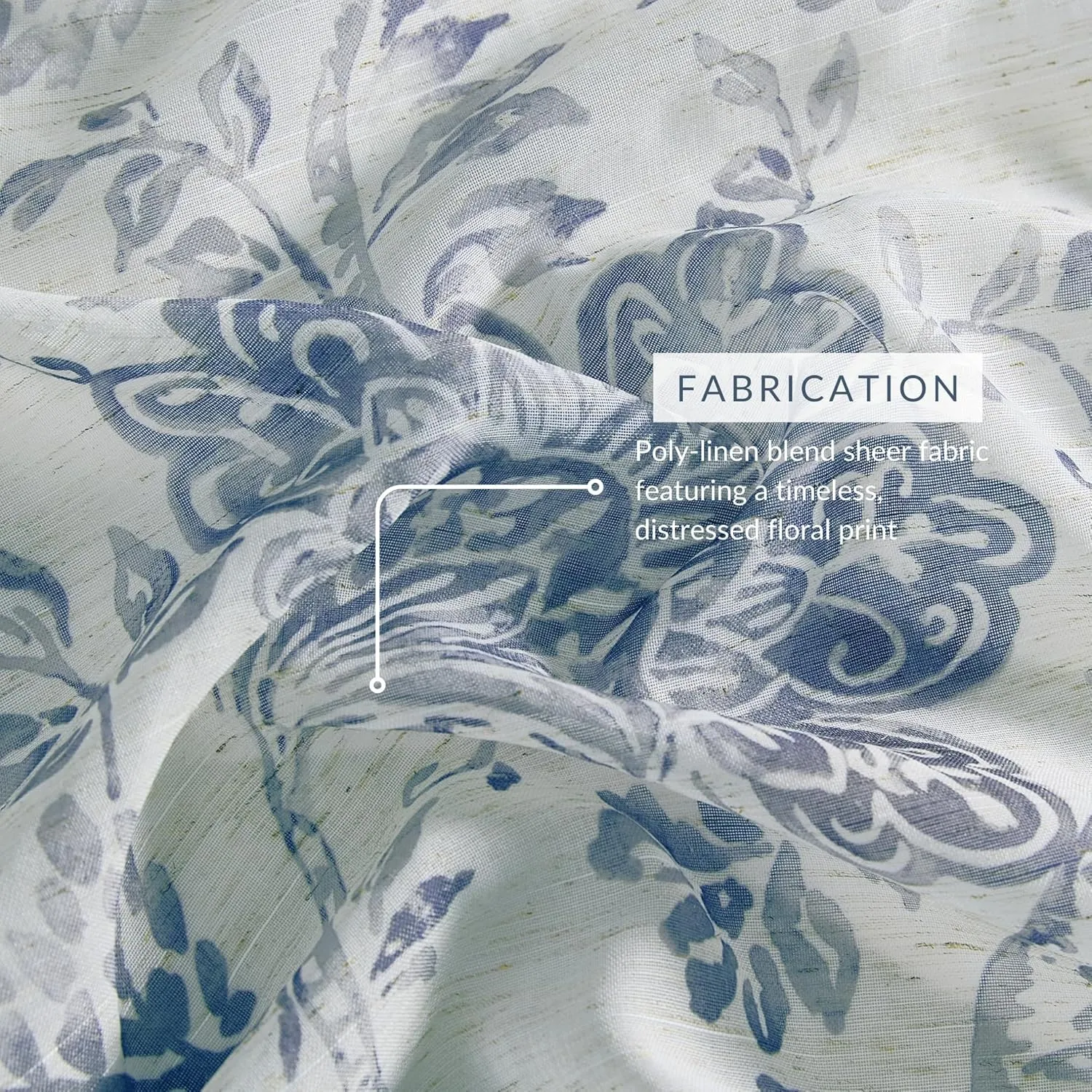 Elrene Home Fashions Westport Floral Tie-Top Sheer Window Curtain, 52" x 95" (1 Panel), Indigo