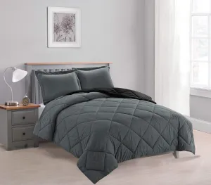 Empire Home Bed in A Bag Reversible Down Alternative All Season Comforter Set with Sheet Set Included !! (Black & Gray, Twin)