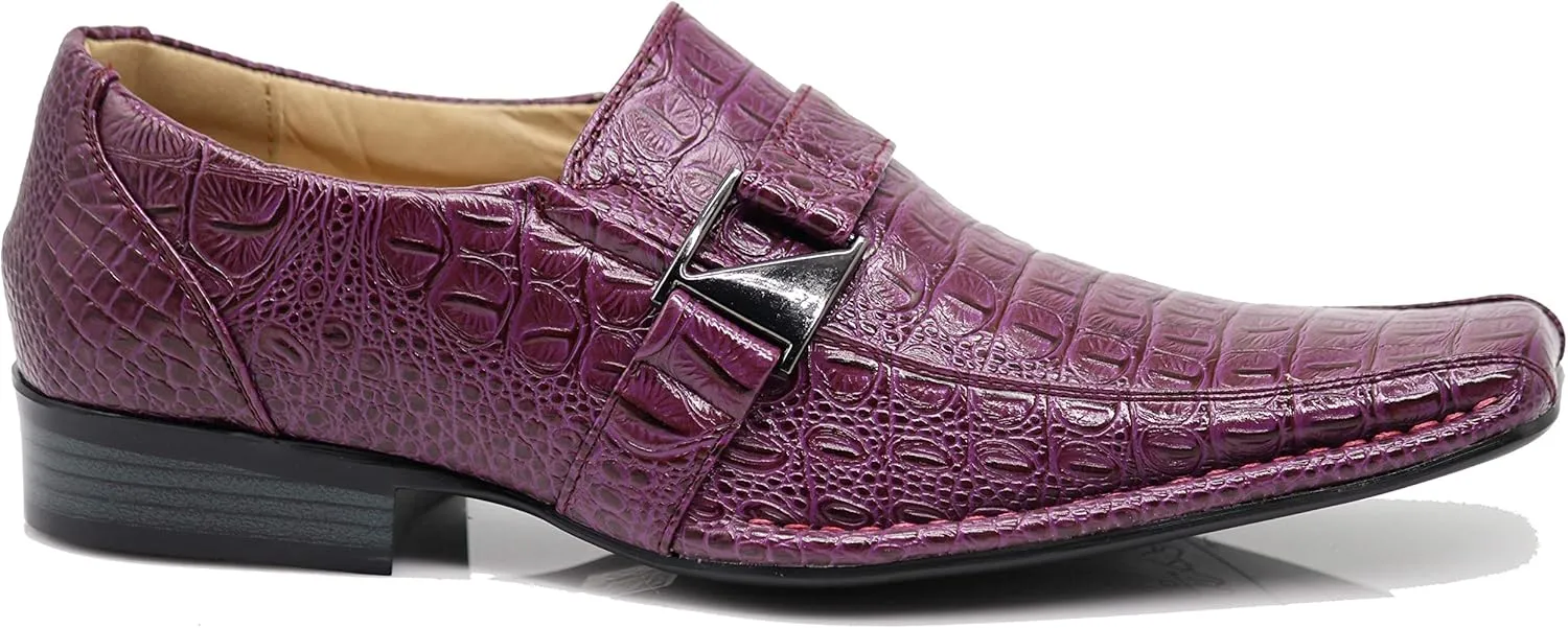 Enzo Romeo Santcro Men's Dress Crocodile Print Loafers Elastic Slip on with Buckle Fashion Shoes Runs Half Size Big