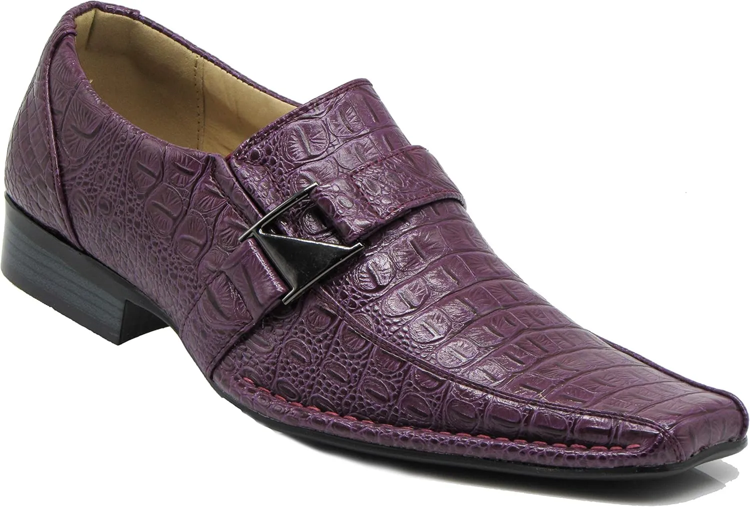 Enzo Romeo Santcro Men's Dress Crocodile Print Loafers Elastic Slip on with Buckle Fashion Shoes Runs Half Size Big