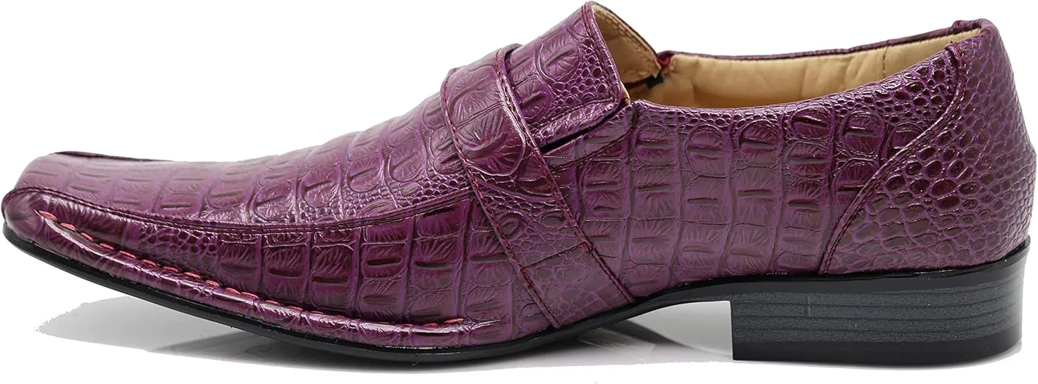 Enzo Romeo Santcro Men's Dress Crocodile Print Loafers Elastic Slip on with Buckle Fashion Shoes Runs Half Size Big