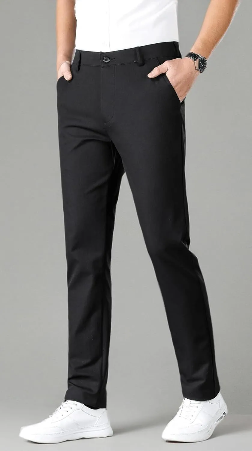 ESSYSHE Men’s Slim Fit Flat Front Dress Pants Wrinkle Free Khaki Pants
