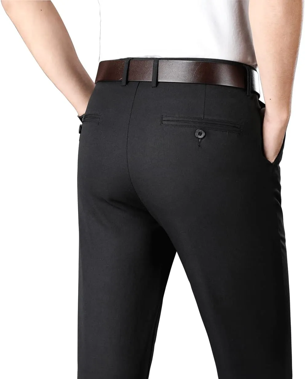 ESSYSHE Men’s Slim Fit Flat Front Dress Pants Wrinkle Free Khaki Pants