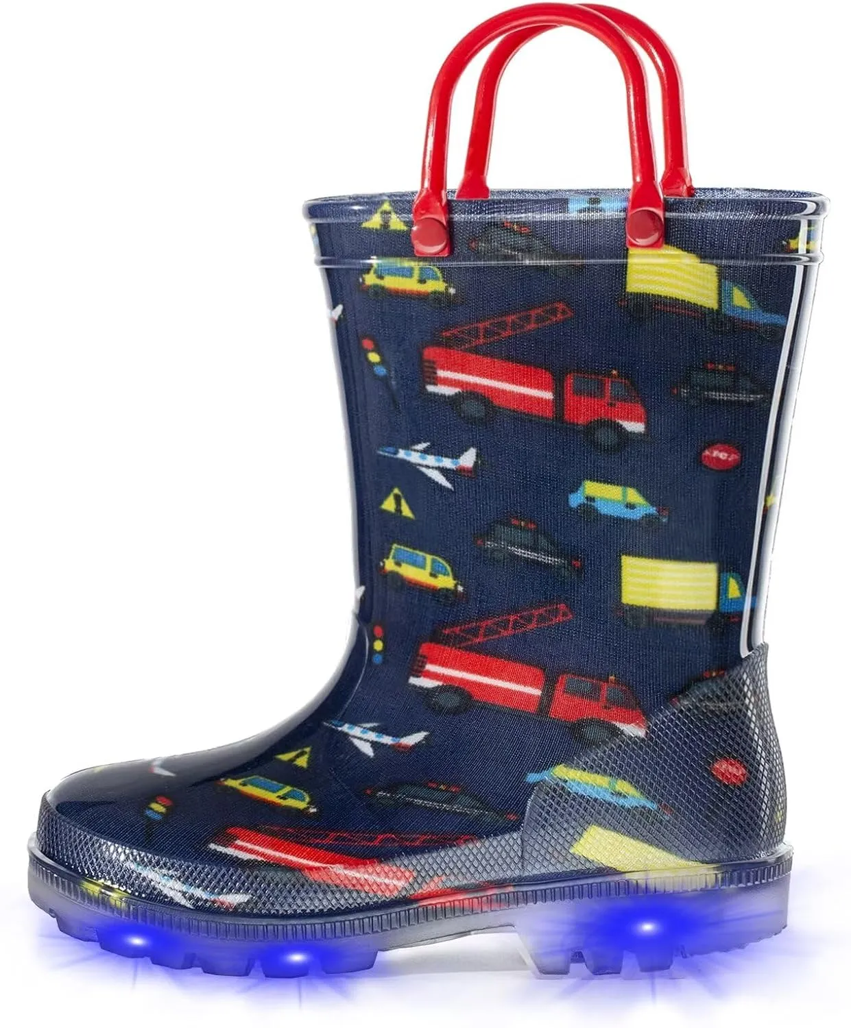 EUXTERPA Kids Toddler Light Up Rain Boots Boys Girls Waterproof Patterns and Glitter Boots with Easy On Handles