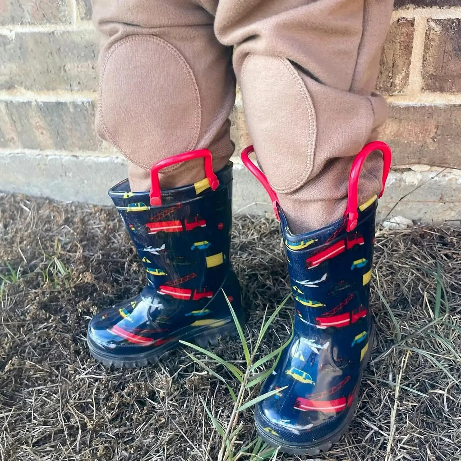 EUXTERPA Kids Toddler Light Up Rain Boots Boys Girls Waterproof Patterns and Glitter Boots with Easy On Handles