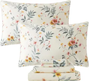 FADFAY Floral Sheets Set King Vintage Pink Floral Bedding Shabby Beige Elegant Botanical Sheets Rustic Farmhouse Bedding 800 Thread Count 100% Egyptian Cotton Deep Pocket Fitted Sheet 4Pcs, King Size