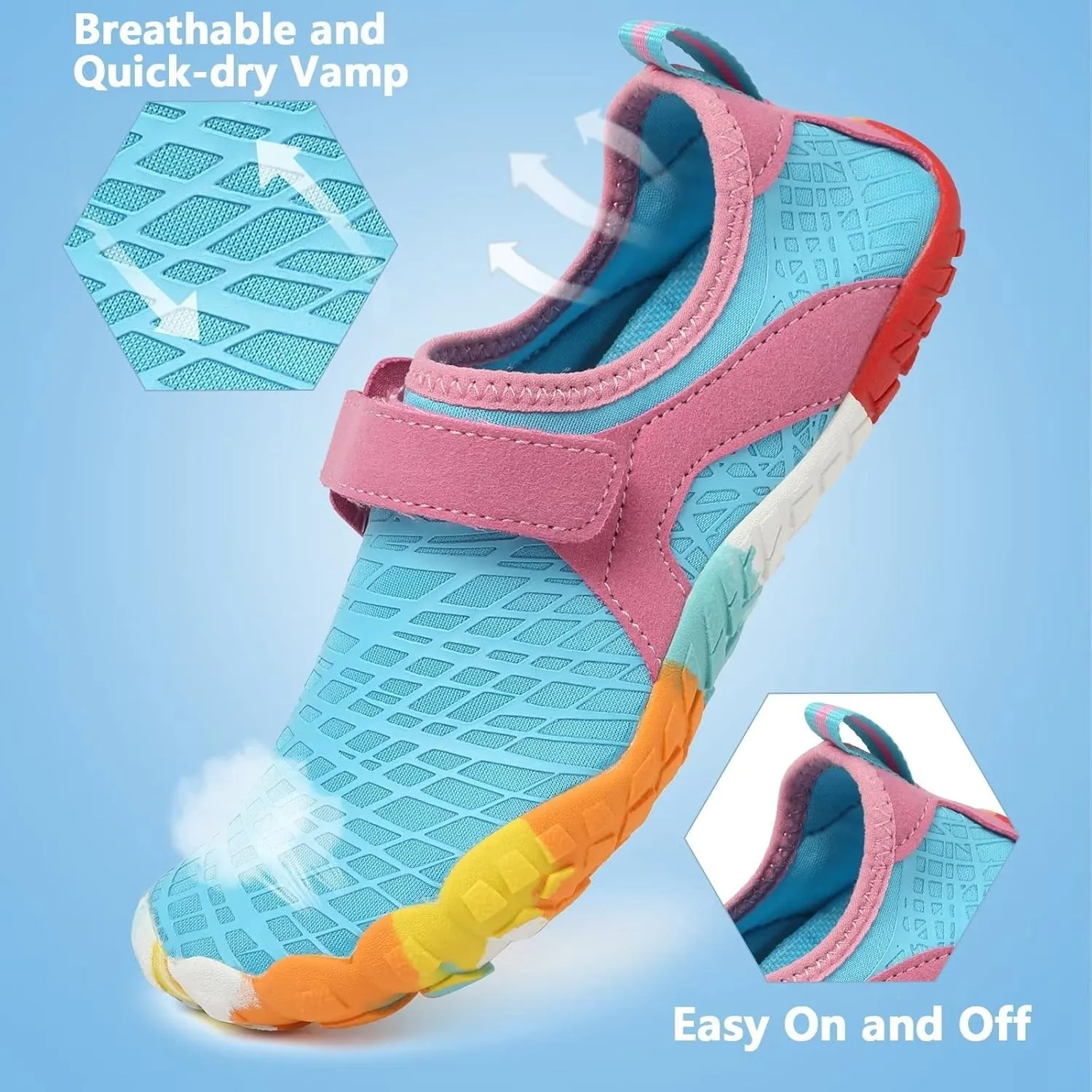 FANTURE Girls & Boys Water Shoes Lightweight Comfort Sole Easy Walking Athletic Slip on Aqua Sock(Toddler/Little Kid/Big Kid)