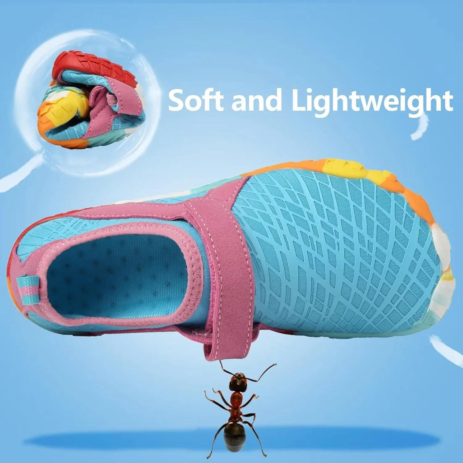 FANTURE Girls & Boys Water Shoes Lightweight Comfort Sole Easy Walking Athletic Slip on Aqua Sock(Toddler/Little Kid/Big Kid)