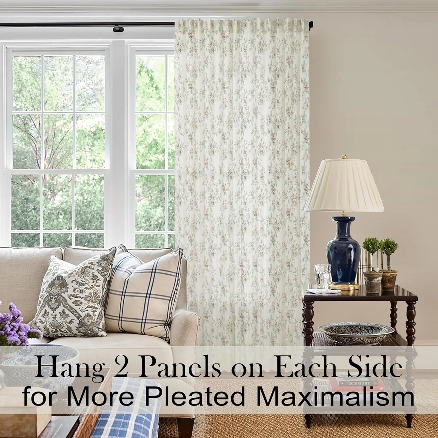 Farmhouse Curtains for Living Room,Brown Linen Vintage Floral Patterned Rustic Farm House Sheer Summer Curtains 84 Inch Length 2 Panels Set