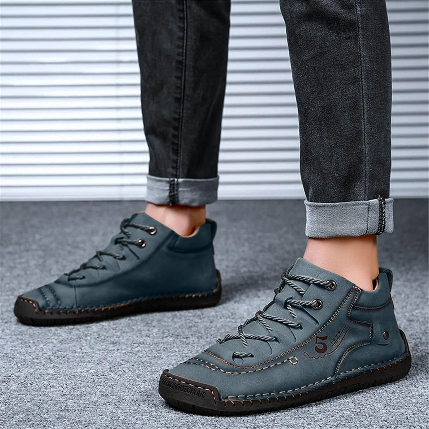 Fashion Leather Shoes for Men Fashion Summer and Autumn Men Leather Shoes Flat Soft Bottom Comfortable Mid Top Lace Up Casual Men Leather Shoes 10 Wide