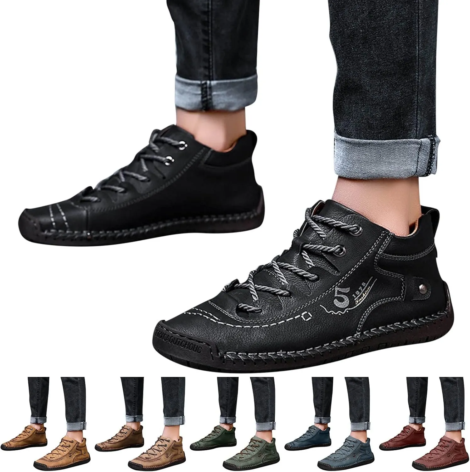 Fashion Leather Shoes for Men Fashion Summer and Autumn Men Leather Shoes Flat Soft Bottom Comfortable Mid Top Lace Up Casual Men Leather Shoes 10 Wide
