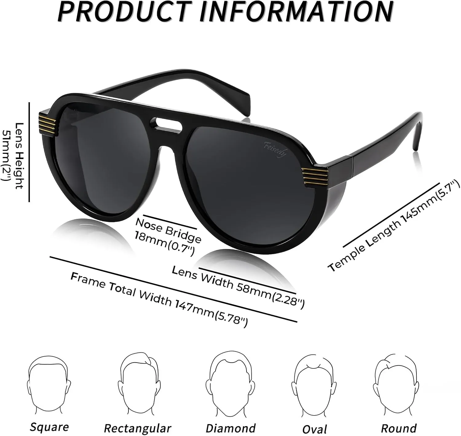 FEISEDY Steampunk with Side Shields Aviator Sunglasses for Men Women 80s Retro Flat Top Oversized Polarized Shades B0096