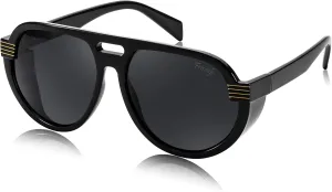 FEISEDY Steampunk with Side Shields Aviator Sunglasses for Men Women 80s Retro Flat Top Oversized Polarized Shades B0096
