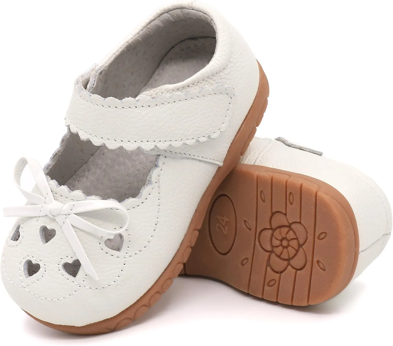 Femizee Girls Leather Bows Design Soft Round Toe Princess Dress Mary Jane Flat Shoes(Toddler/Little Kid)
