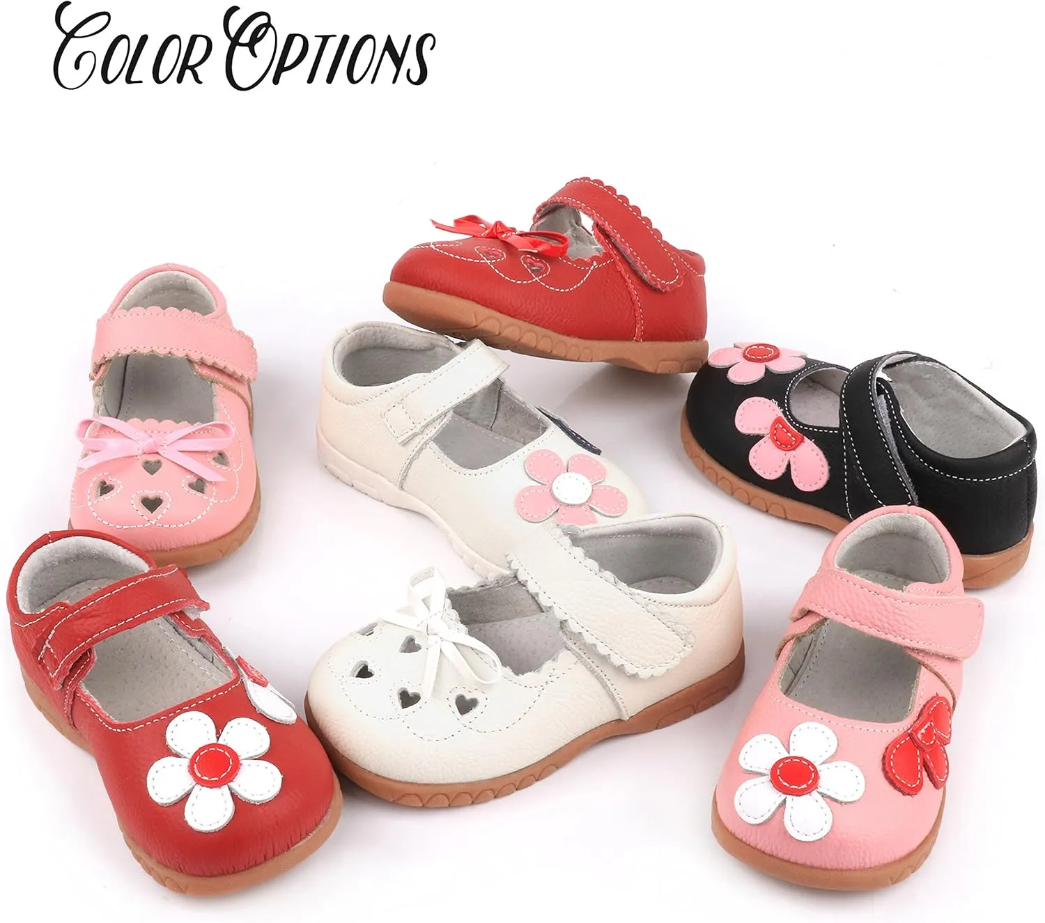 Femizee Girls Leather Bows Design Soft Round Toe Princess Dress Mary Jane Flat Shoes(Toddler/Little Kid)