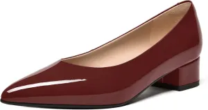 FEMSTEP Women's Low Heels Pointed Toe Casual Patent Leather Slip On Chunky Pumps Shoes 1.5 Inch