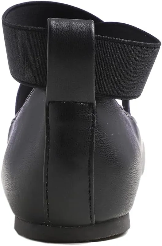 FEVERSOLE Women's Fashion Elastic Ankle Strap Shoes Round Toe Ballet Flat
