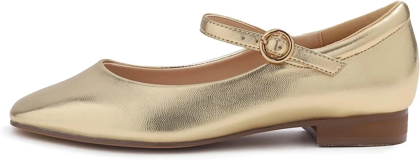 FEVERSOLE Women's Mary Jane Fashion Square Toe Padded Ankle Low Heel Slip On Flats