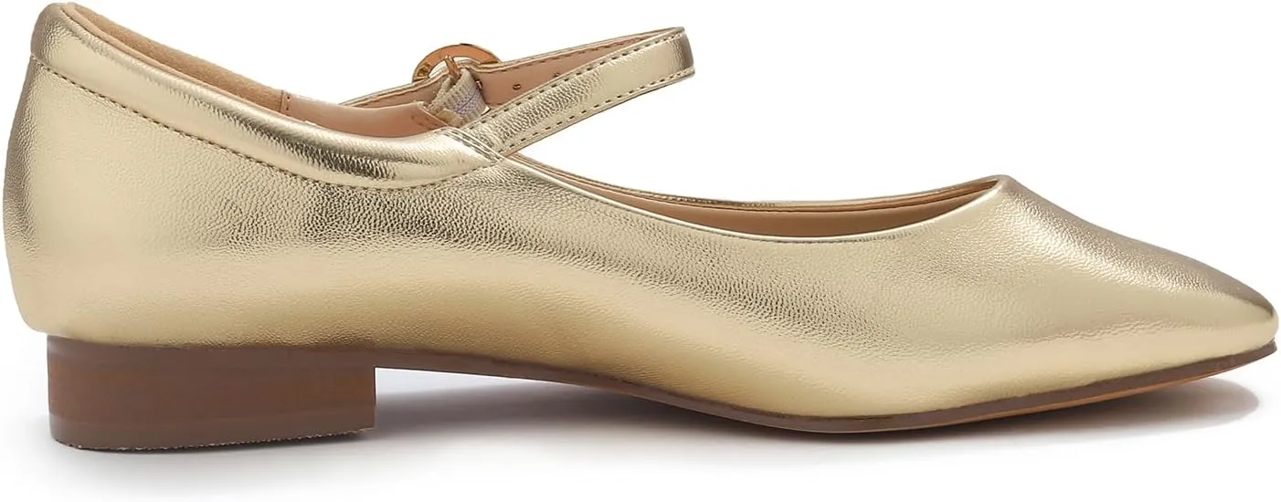 FEVERSOLE Women's Mary Jane Fashion Square Toe Padded Ankle Low Heel Slip On Flats