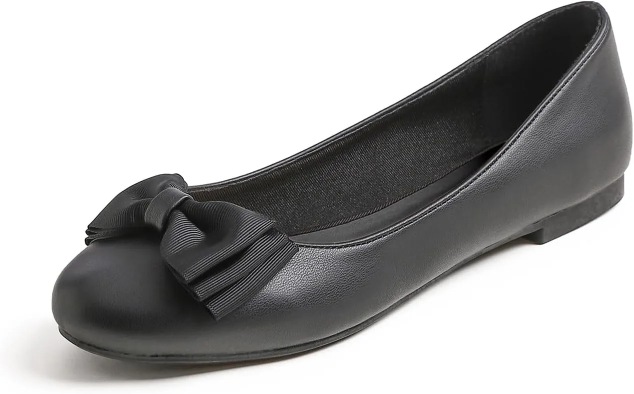 Feversole Women's Round Toe Cute Bow Trim Ballet Flats