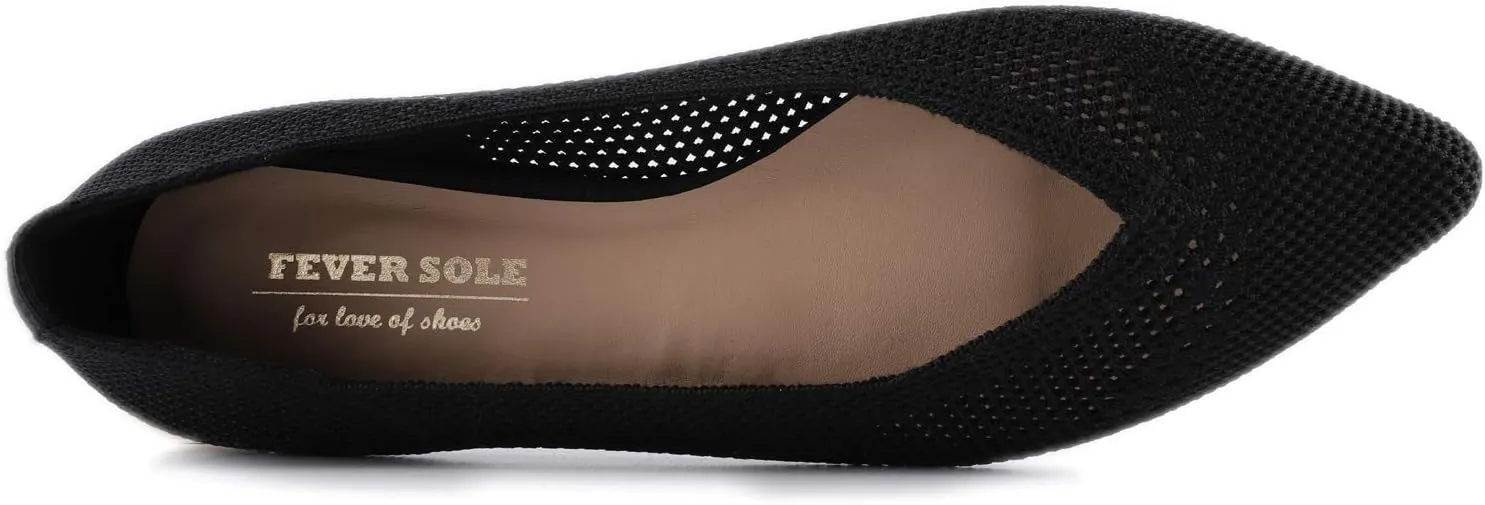FEVERSOLE Women's Woven Pointy Fashion Cutouts Breathable Knit Flat Shoes