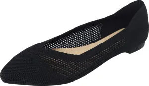 FEVERSOLE Women's Woven Pointy Fashion Cutouts Breathable Knit Flat Shoes
