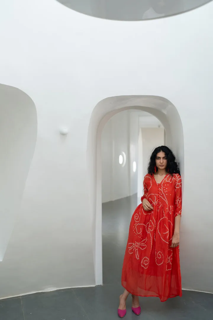 Fiery Orange Bandhani Dress