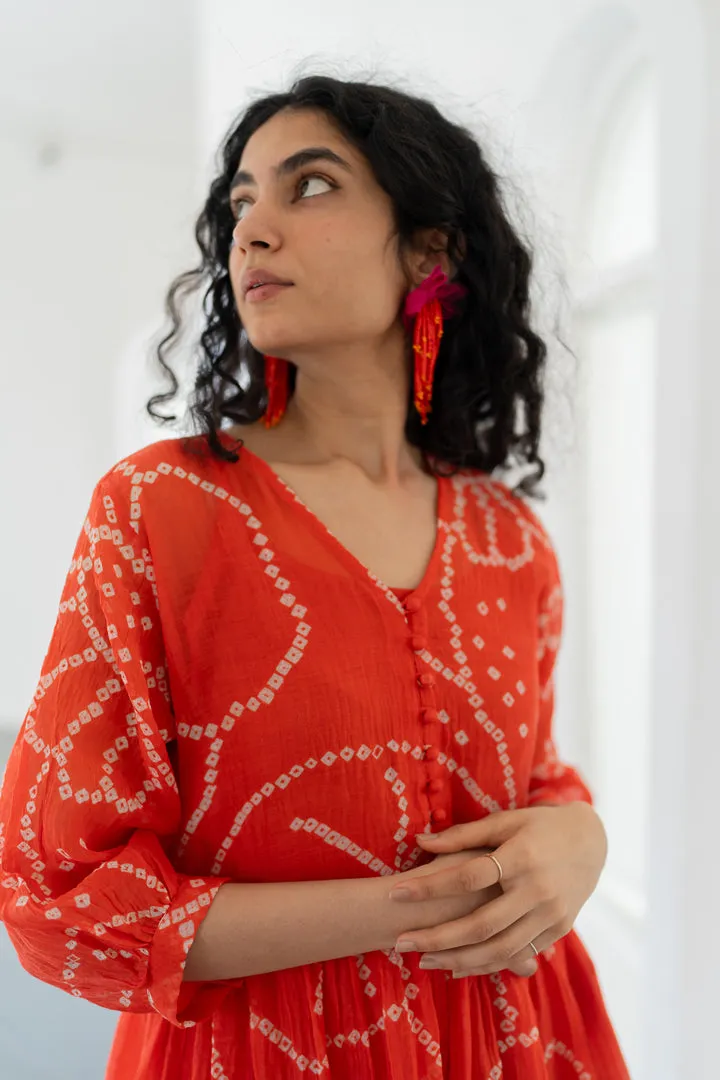 Fiery Orange Bandhani Dress