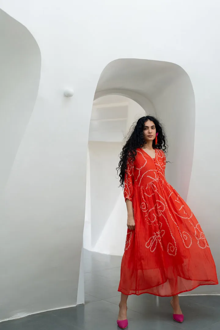 Fiery Orange Bandhani Dress