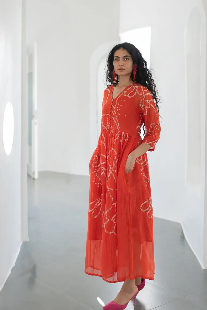 Fiery Orange Bandhani Dress