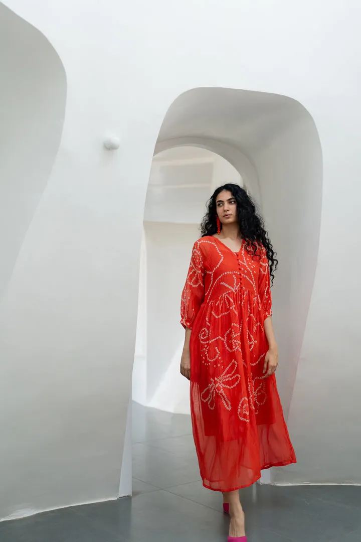 Fiery Orange Bandhani Dress