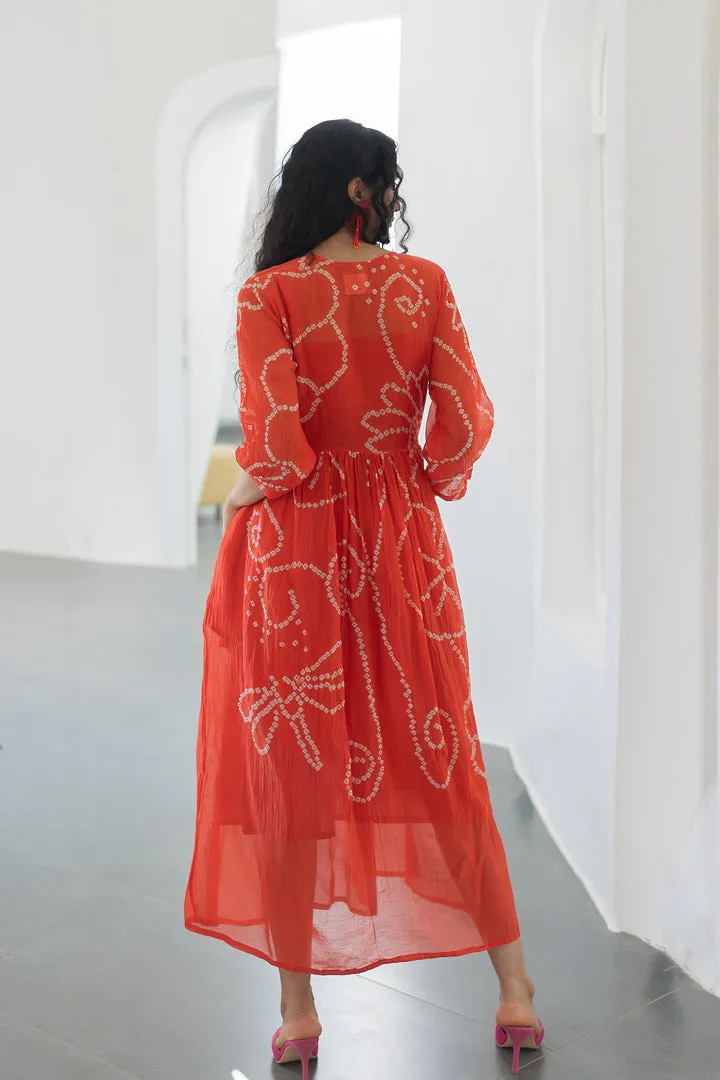 Fiery Orange Bandhani Dress
