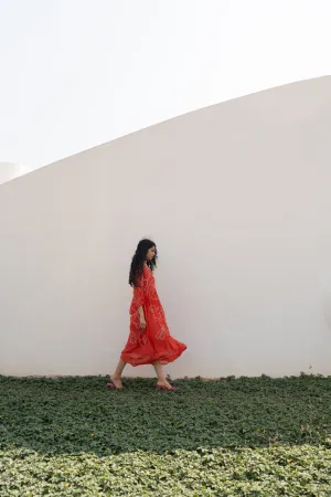 Fiery Orange Bandhani Dress