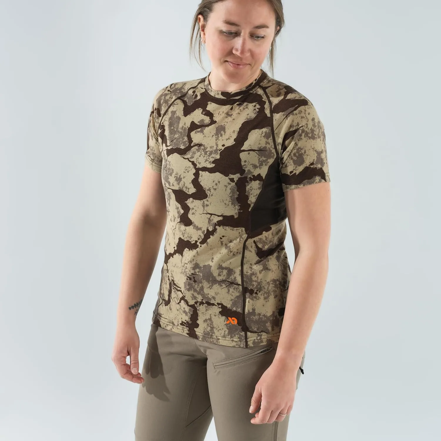 First Lite Women's Wick Short Sleeve Crew Shirt - Ultralight Merino Wool Camo Hunting T-Shirt