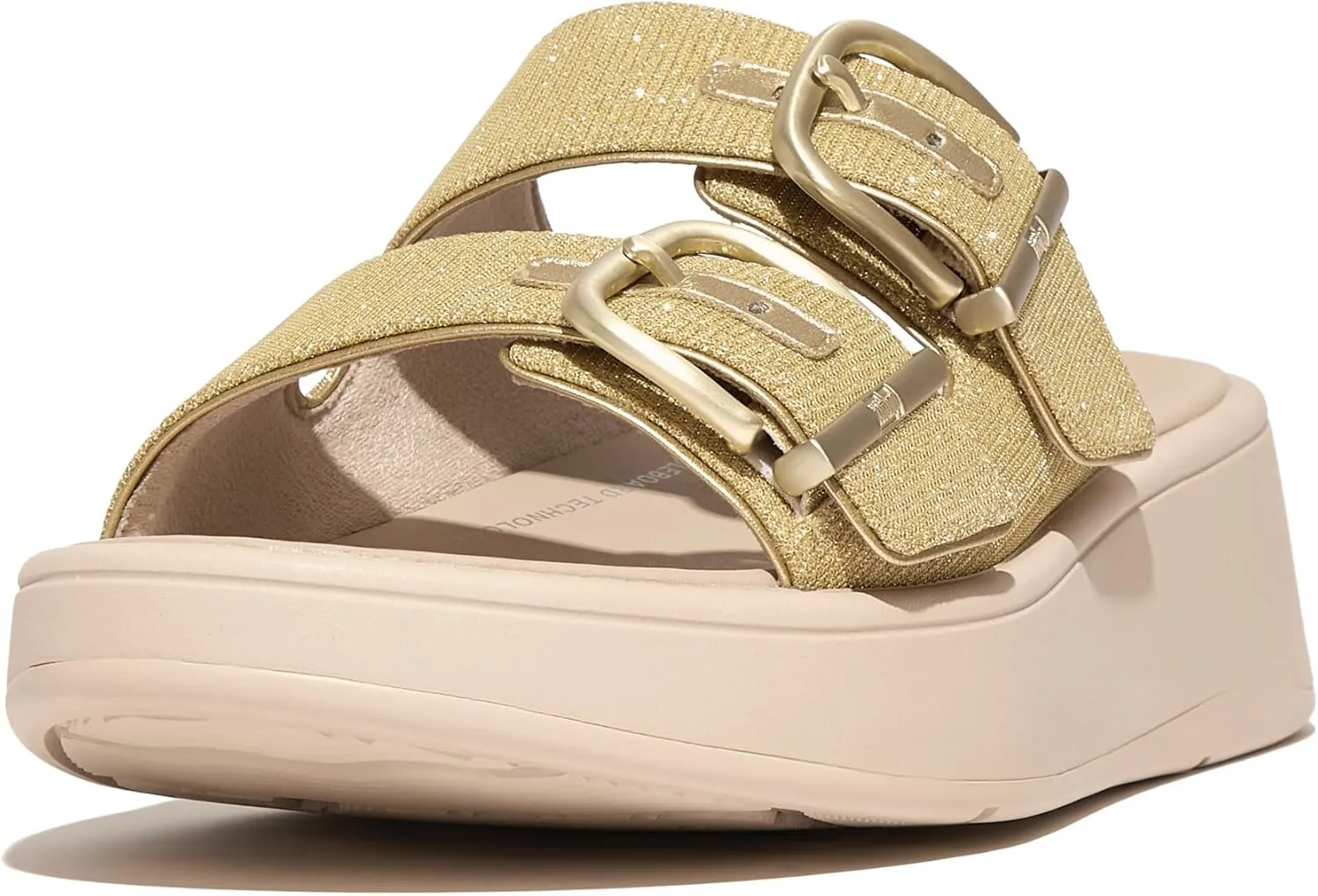 FitFlop Women's F-Mode Buckle Shimmerlux Flatform Two-bar Slides Wedge Sandal