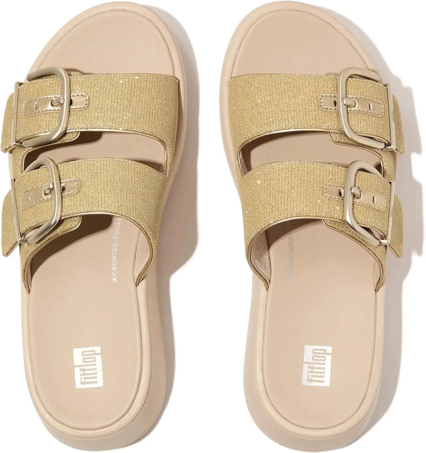 FitFlop Women's F-Mode Buckle Shimmerlux Flatform Two-bar Slides Wedge Sandal