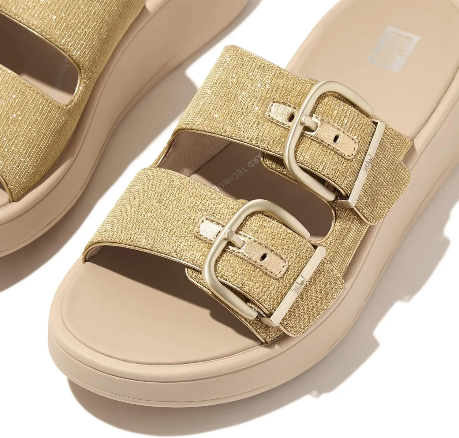 FitFlop Women's F-Mode Buckle Shimmerlux Flatform Two-bar Slides Wedge Sandal