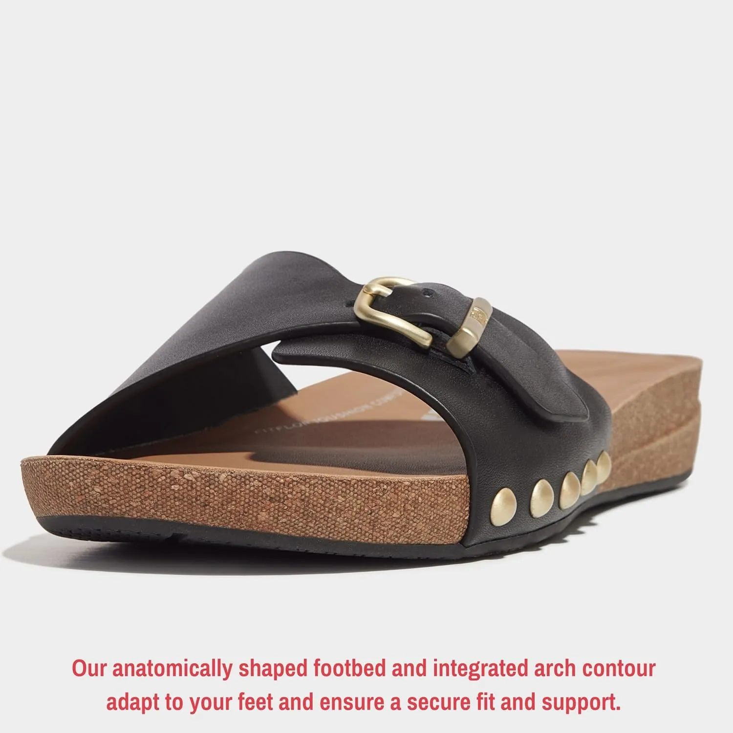 FitFlop Women's Iqushion Adjustable Buckle Leather Slides Wedge Sandal