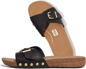 FitFlop Women's Iqushion Adjustable Buckle Leather Slides Wedge Sandal